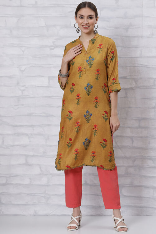 Peach Poly Cotton Straight Kurta image number 0